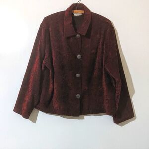 Vintage Women's Jacquard Button Up Jacket Burgundy Size XL